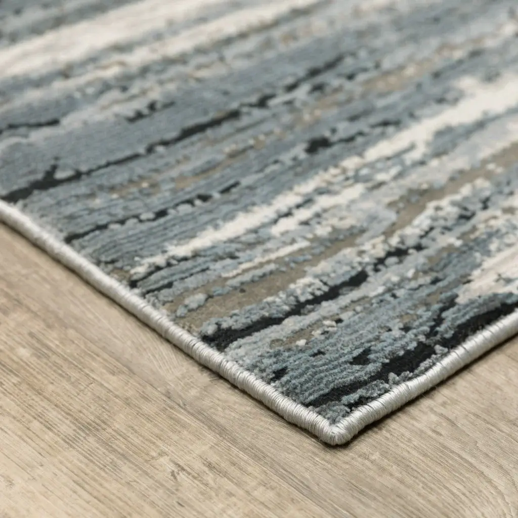 2' X 8' Blue Grey Beige And Brown Abstract Power Loom Stain Resistant Runner Rug - Image 5
