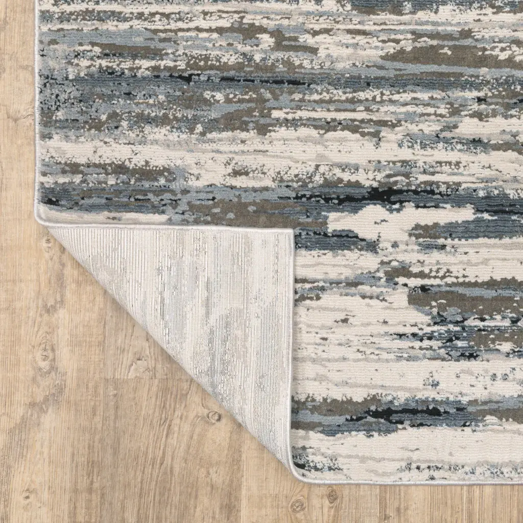 2' X 8' Blue Grey Beige And Brown Abstract Power Loom Stain Resistant Runner Rug - Image 7