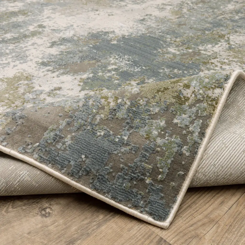 2' X 8' Blue Grey Green And Beige Abstract Power Loom Stain Resistant Runner Rug - Image 7