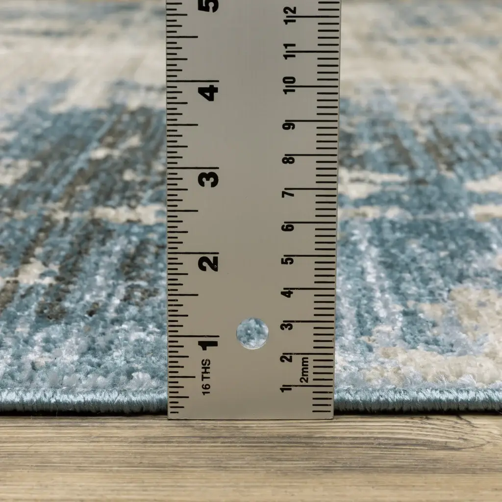 2' X 8' Blue Grey Ivory Light Blue And Dark Blue Abstract Power Loom Stain Resistant Runner Rug With Fringe - Image 6