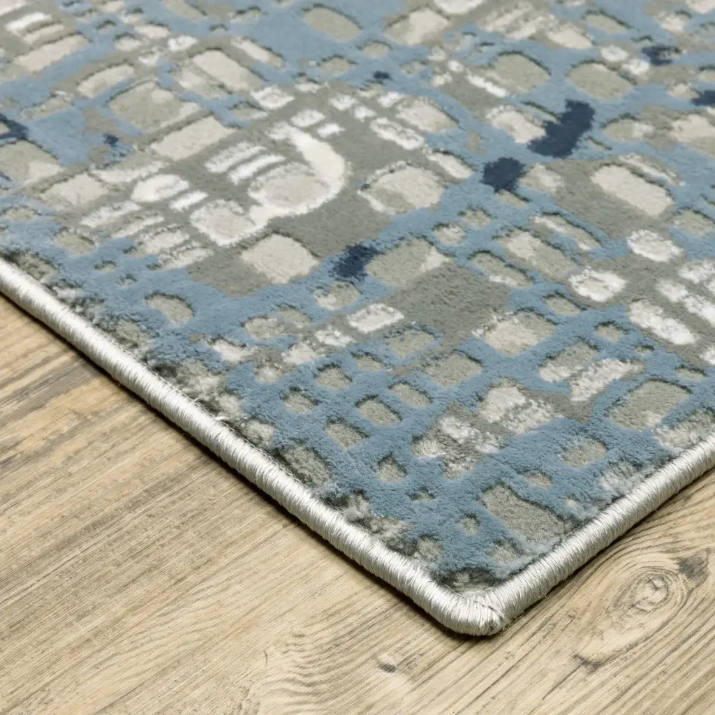 2' X 8' Blue Ivory Grey Brown Beige And Light Blue Abstract Power Loom Stain Resistant Runner Rug - Image 2