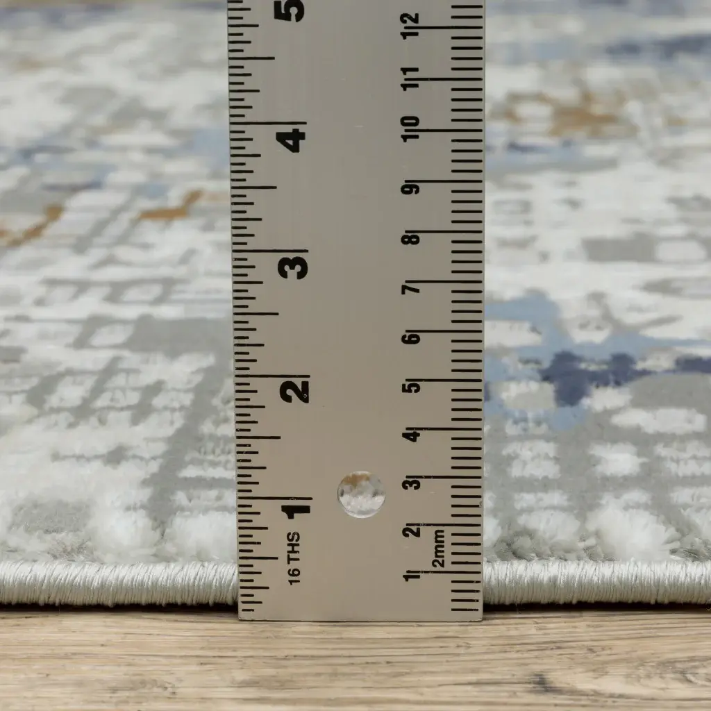2' X 8' Blue Ivory Grey Brown Beige And Light Blue Abstract Power Loom Stain Resistant Runner Rug - Image 5