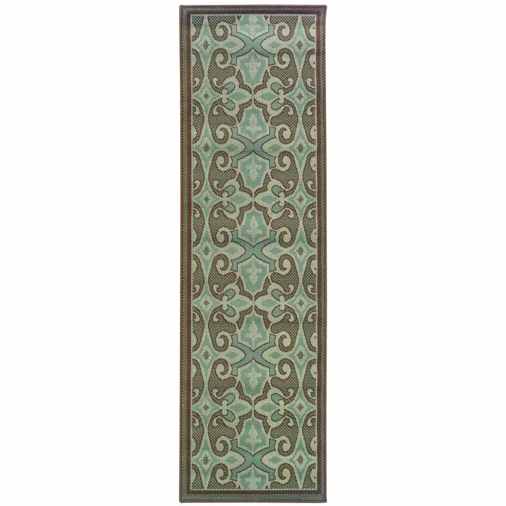 2' X 8' Blue Oriental Stain Resistant Indoor Outdoor Area Rug