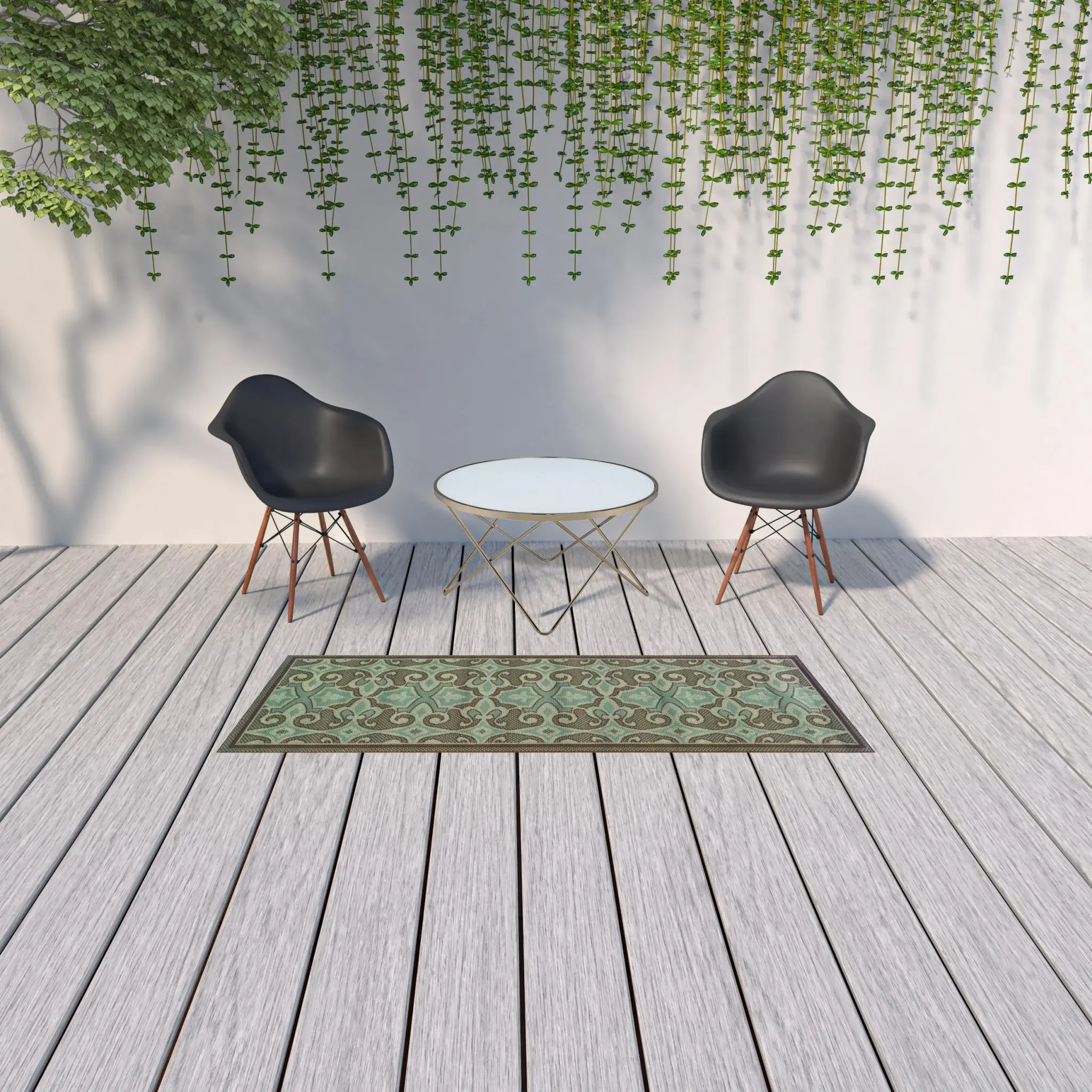 2' X 8' Blue Oriental Stain Resistant Indoor Outdoor Area Rug - Image 2