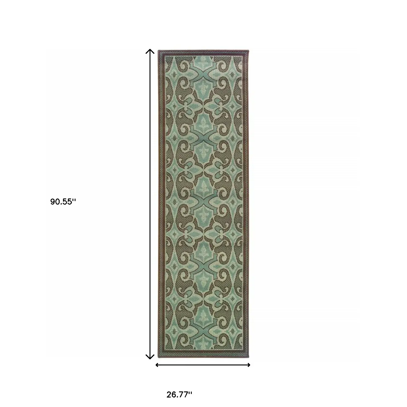 2' X 8' Blue Oriental Stain Resistant Indoor Outdoor Area Rug - Image 4