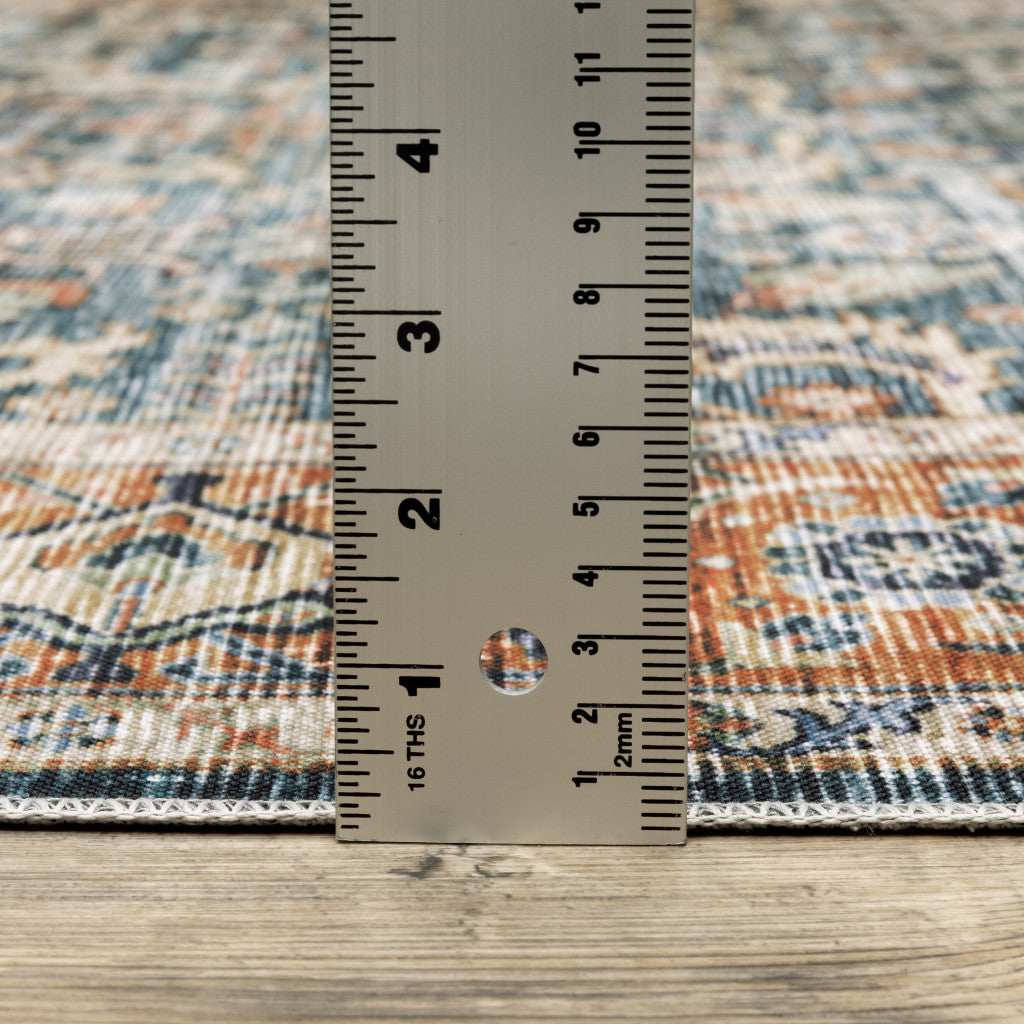2' X 8' Blue Rust Gold And Olive Oriental Printed Stain Resistant Non Skid Runner Rug - Image 8
