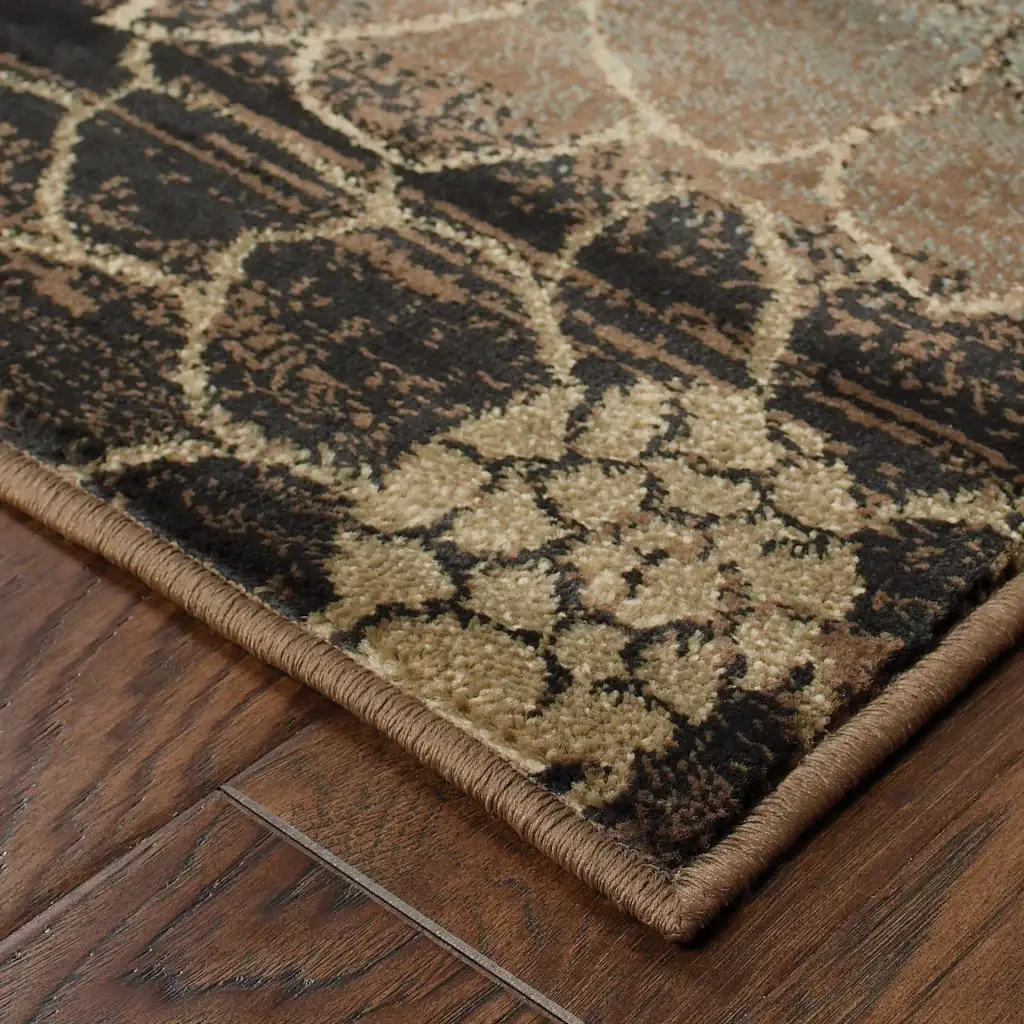 2' X 8' Brown And Beige Floral Power Loom Stain Resistant Runner Rug - Image 2
