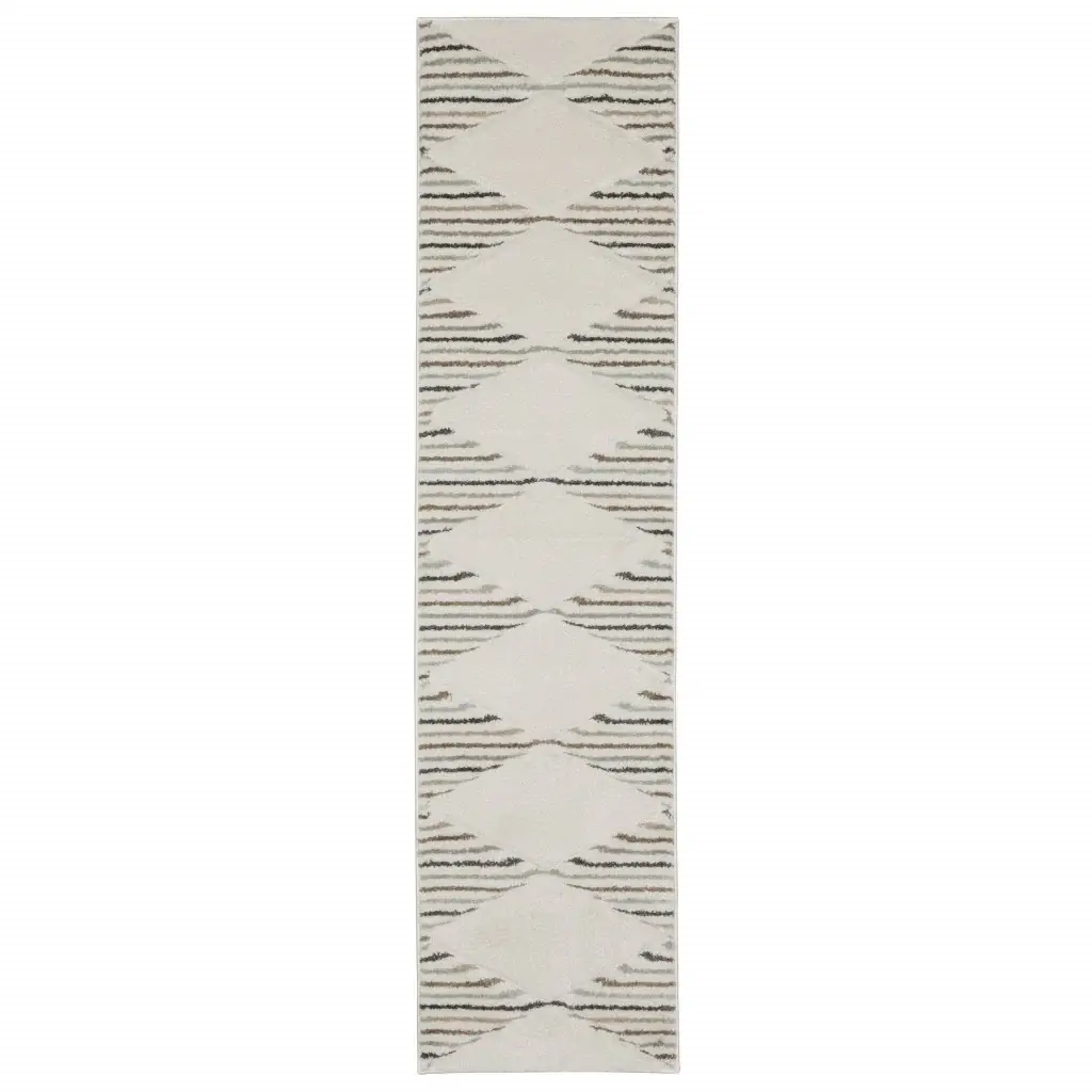 2' X 8' Brown And Ivory Geometric Power Loom Runner Rug
