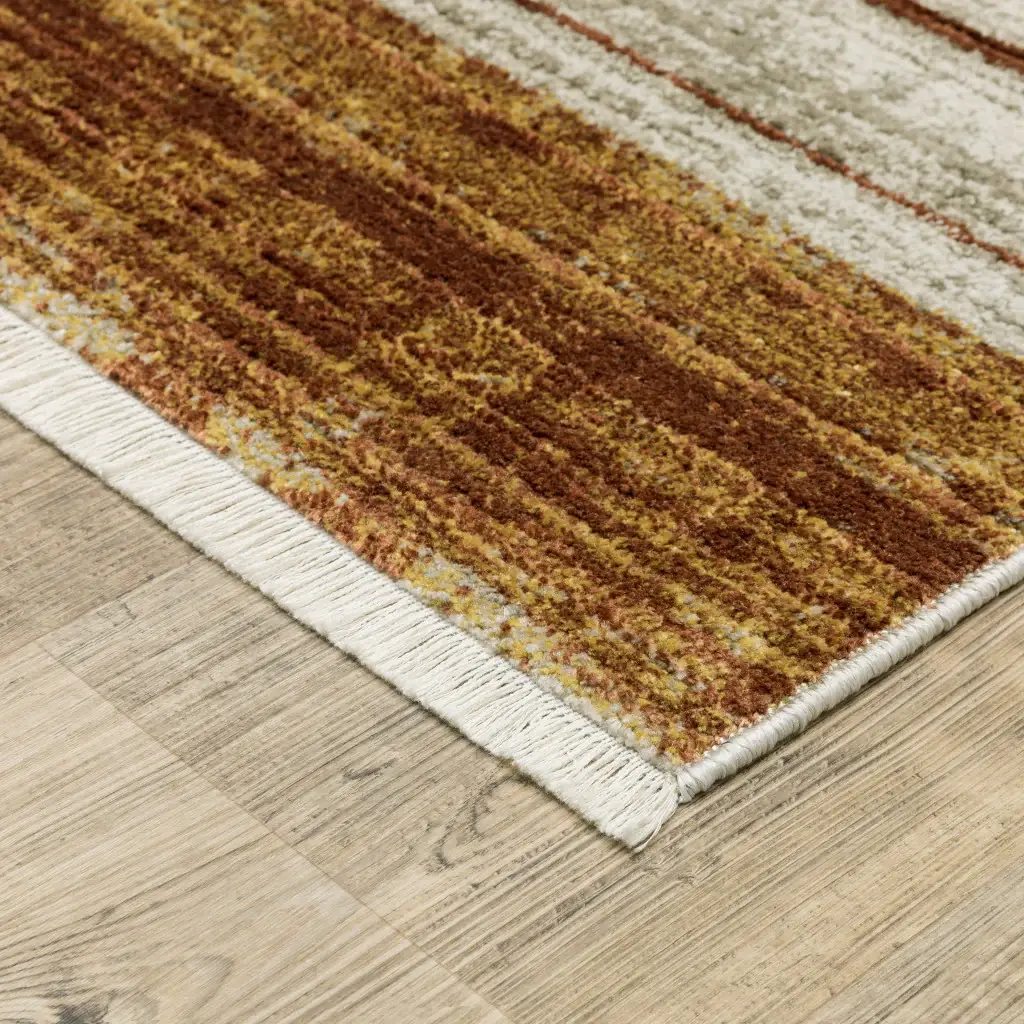 2' X 8' Brown And Ivory Geometric Power Loom Runner Rug With Fringe - Image 3