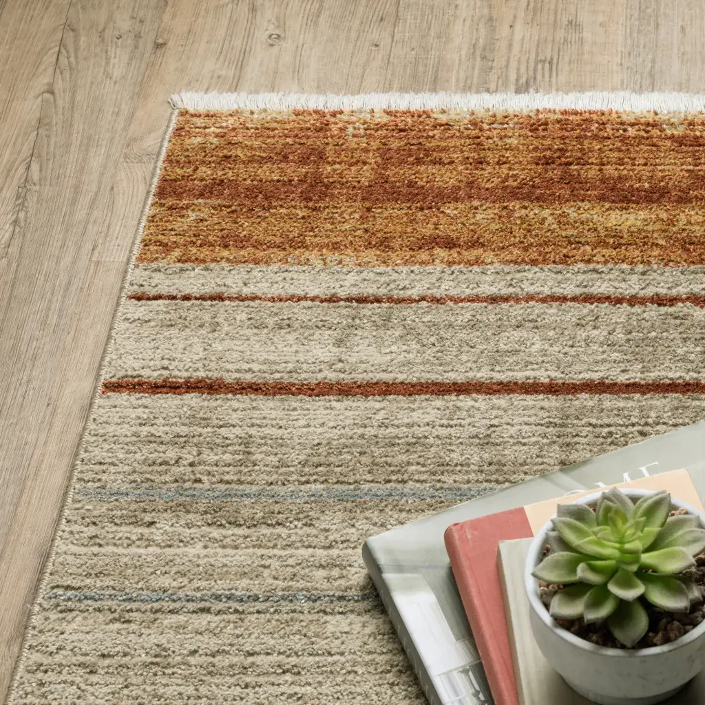2' X 8' Brown And Ivory Geometric Power Loom Runner Rug With Fringe - Image 4