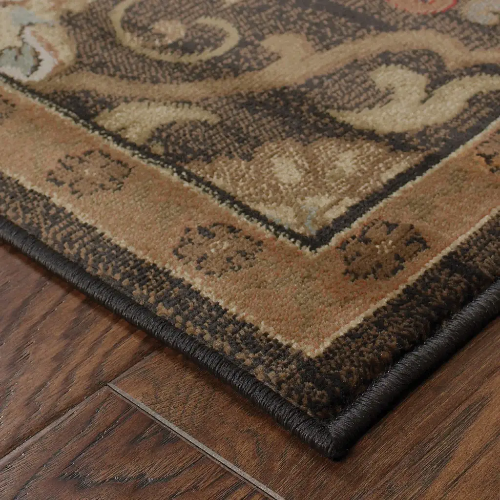 2' X 8' Brown Beige Blue And Red Oriental Power Loom Stain Resistant Runner Rug - Image 3