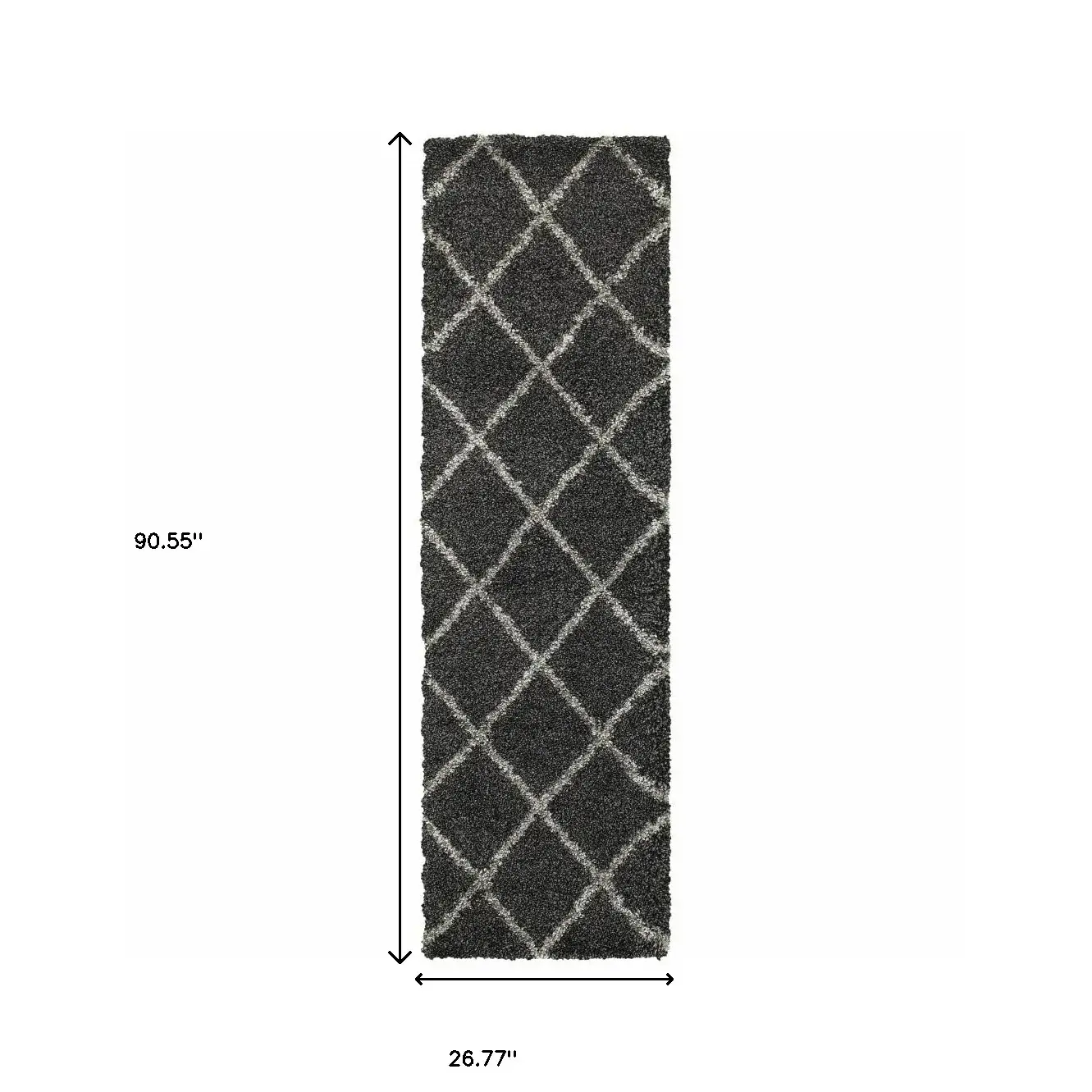 2' X 8' Charcoal And Grey Geometric Shag Power Loom Stain Resistant Runner Rug - Image 5