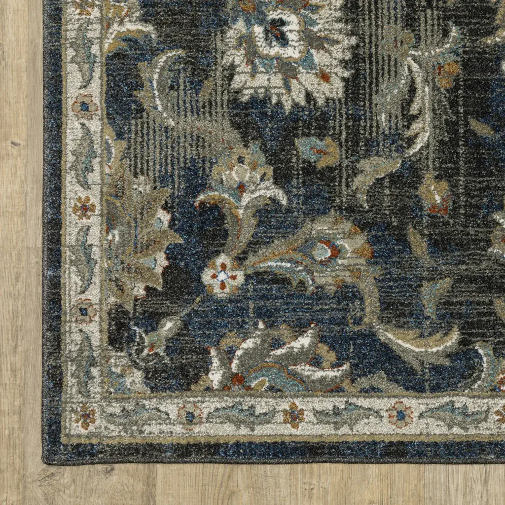 2' X 8' Charcoal Blue Gold Rust And Beige Oriental Power Loom Stain Resistant Runner Rug - Image 5