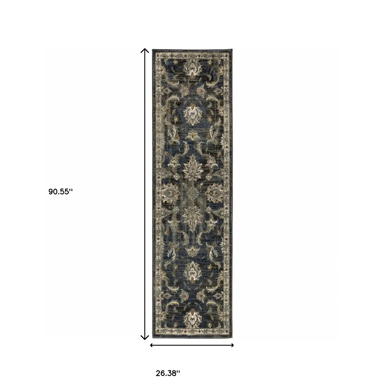 2' X 8' Charcoal Blue Gold Rust And Beige Oriental Power Loom Stain Resistant Runner Rug - Image 7