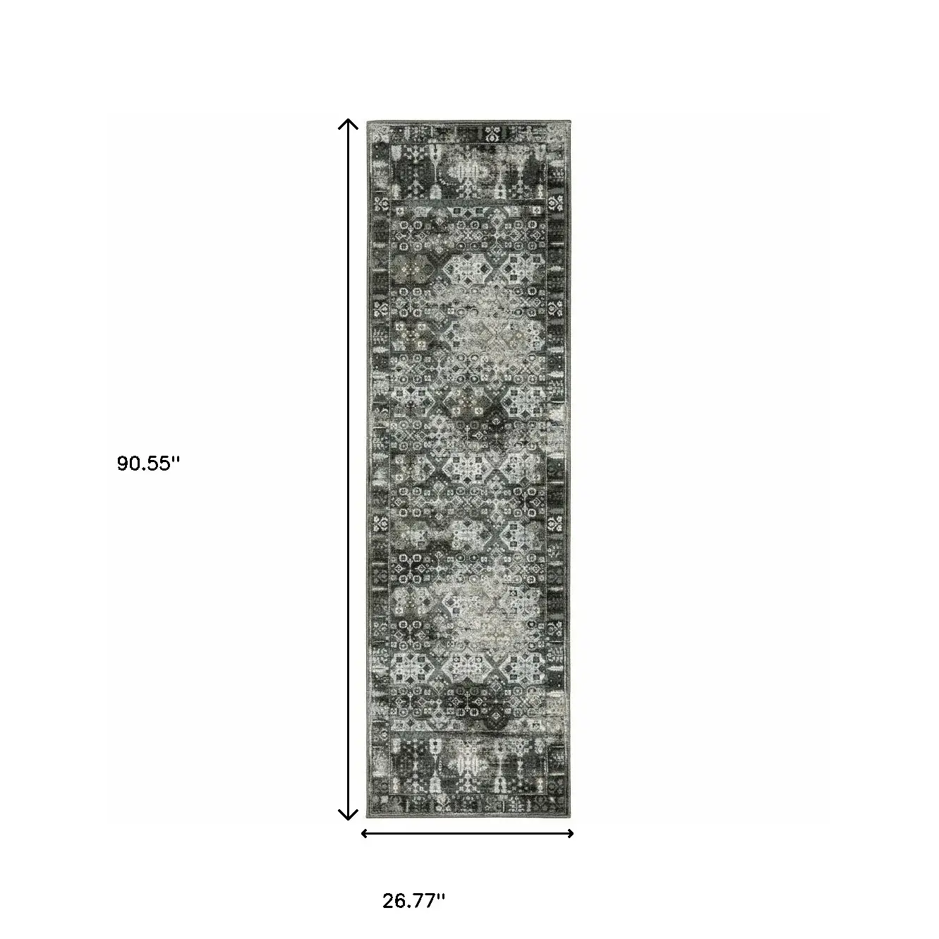 2' X 8' Charcoal Grey Blue Ivory And Taupe Oriental Power Loom Stain Resistant Runner Rug - Image 3
