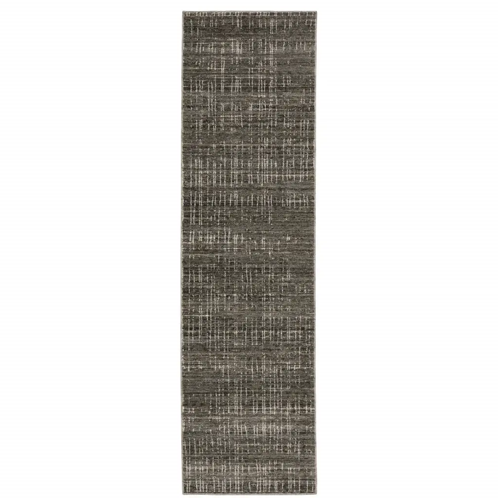 2' X 8' Charcoal Grey Grey Ivory Tan And Brown Abstract Power Loom Stain Resistant Runner Rug