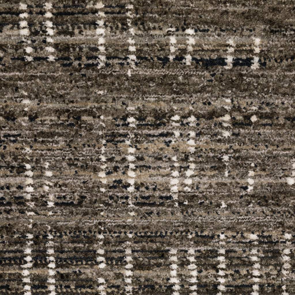 2' X 8' Charcoal Grey Grey Ivory Tan And Brown Abstract Power Loom Stain Resistant Runner Rug - Image 3