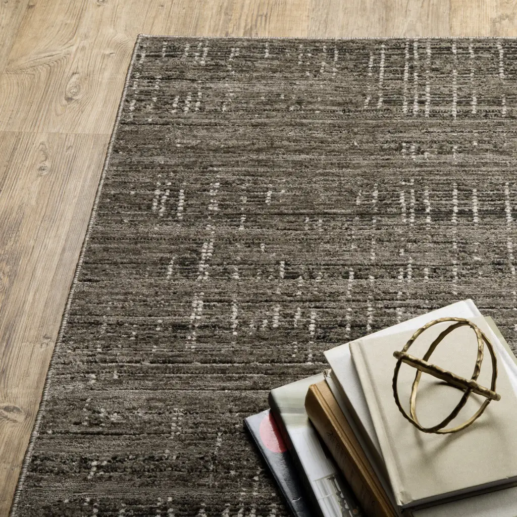 2' X 8' Charcoal Grey Grey Ivory Tan And Brown Abstract Power Loom Stain Resistant Runner Rug - Image 8