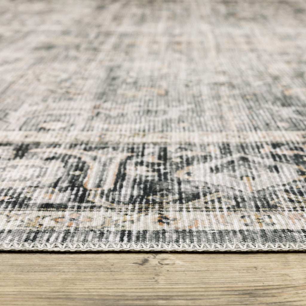 2' X 8' Charcoal Grey Salmon And Ivory Oriental Printed Stain Resistant Non Skid Runner Rug - Image 2