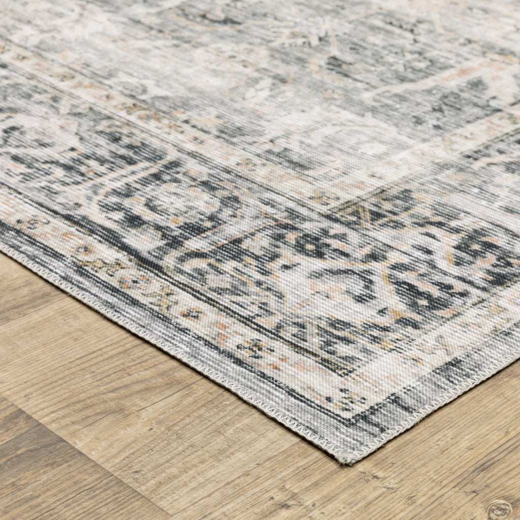 2' X 8' Charcoal Grey Salmon And Ivory Oriental Printed Stain Resistant Non Skid Runner Rug - Image 3