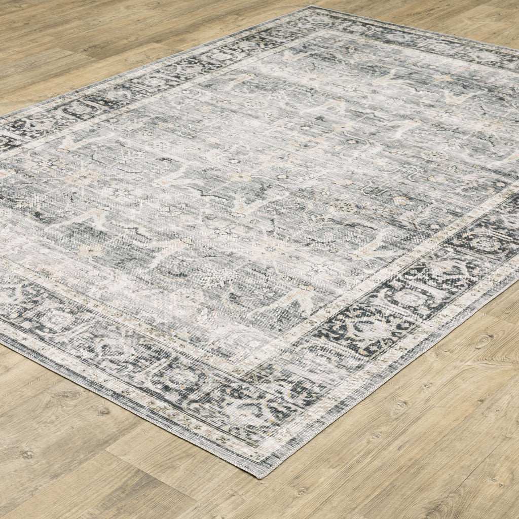 2' X 8' Charcoal Grey Salmon And Ivory Oriental Printed Stain Resistant Non Skid Runner Rug - Image 4