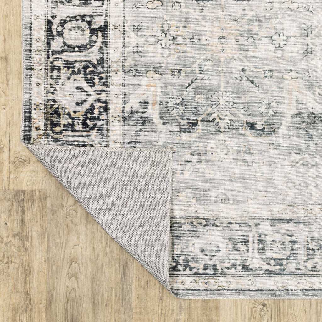 2' X 8' Charcoal Grey Salmon And Ivory Oriental Printed Stain Resistant Non Skid Runner Rug - Image 6