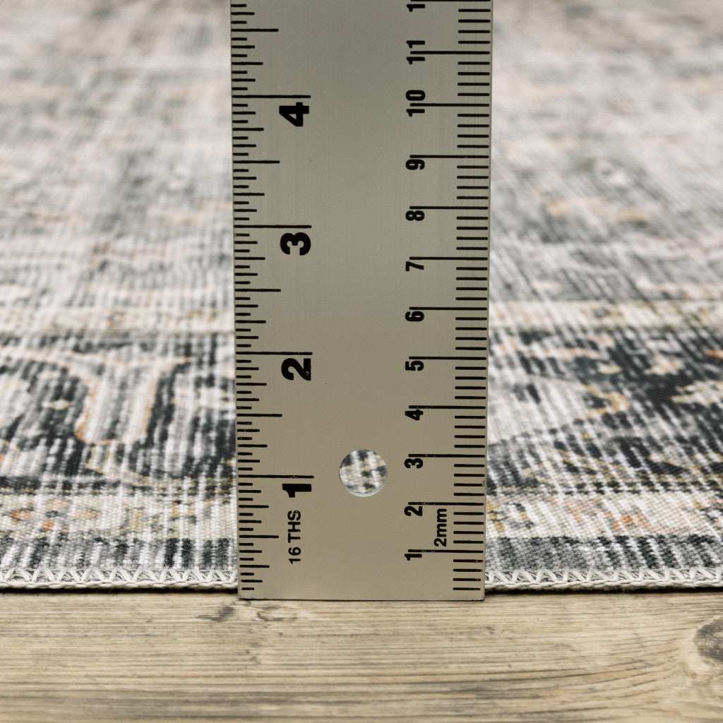 2' X 8' Charcoal Grey Salmon And Ivory Oriental Printed Stain Resistant Non Skid Runner Rug - Image 7