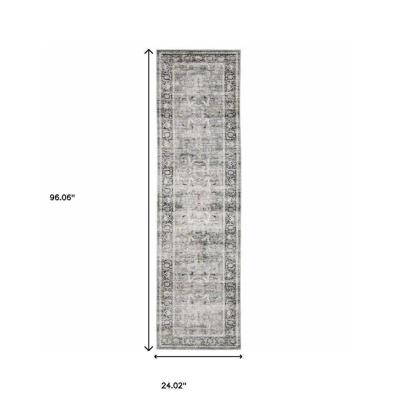 2' X 8' Charcoal Grey Salmon And Ivory Oriental Printed Stain Resistant Non Skid Runner Rug - Image 8