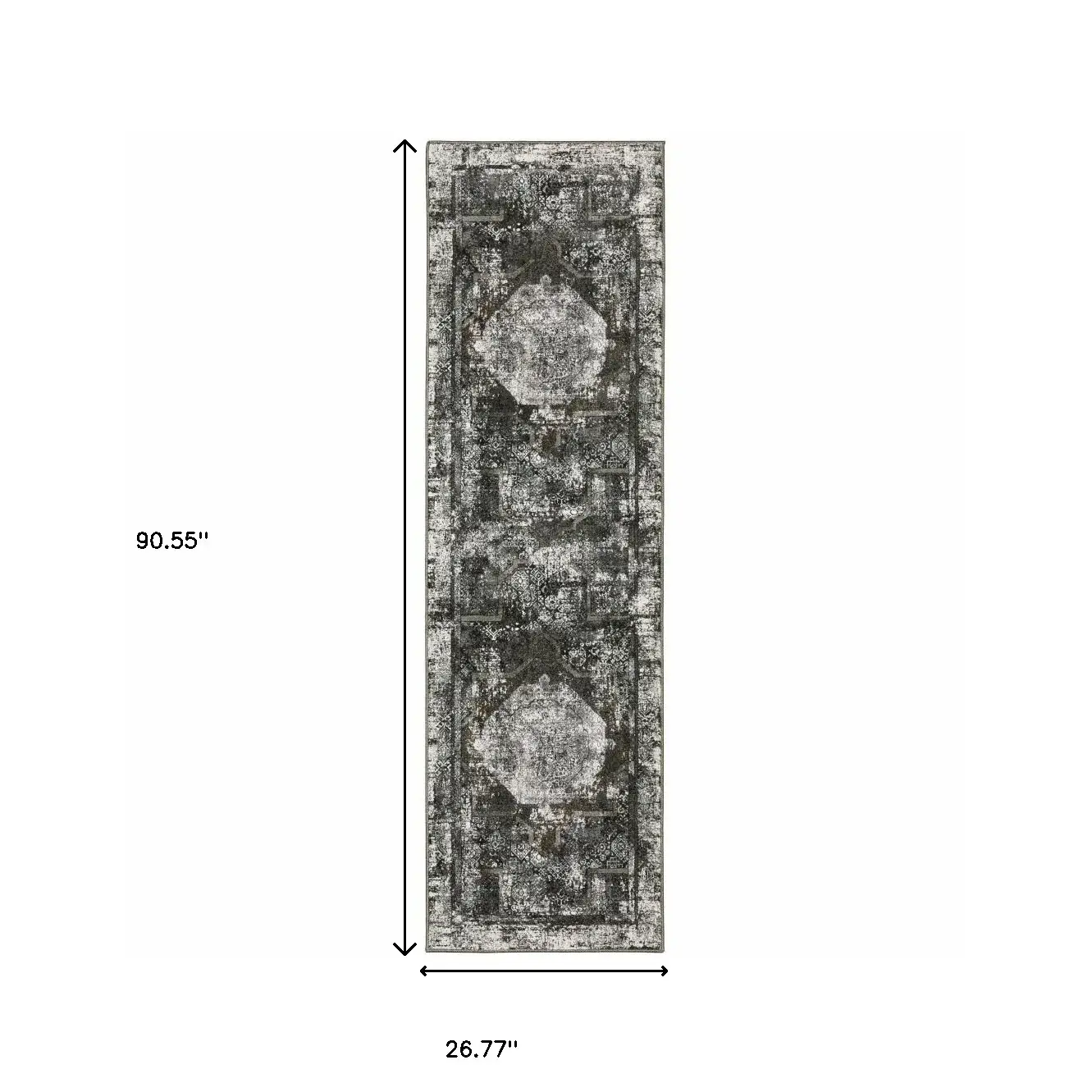 2' X 8' Charcoal Rust Grey Blue Ivory And Brown Oriental Power Loom Stain Resistant Runner Rug - Image 3