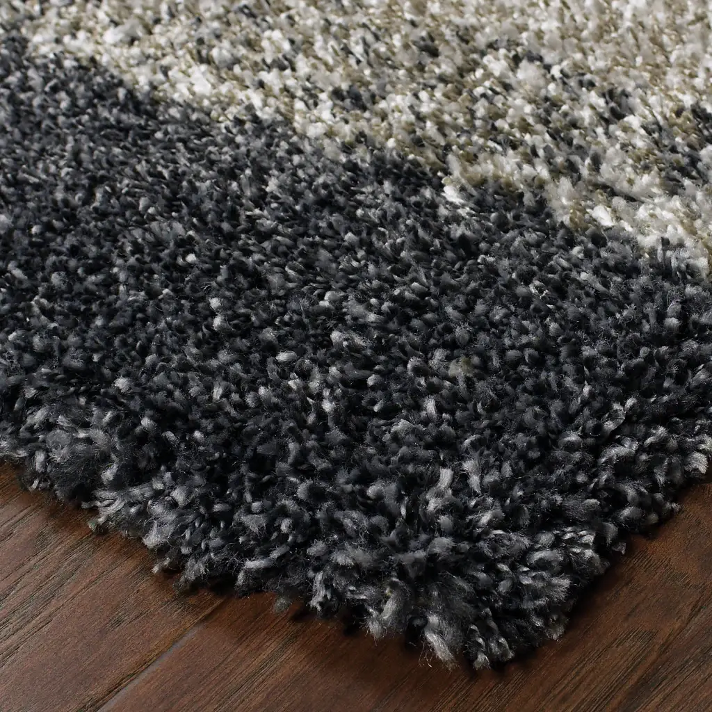 2' X 8' Charcoal Silver And Grey Geometric Shag Power Loom Stain Resistant Runner Rug - Image 2