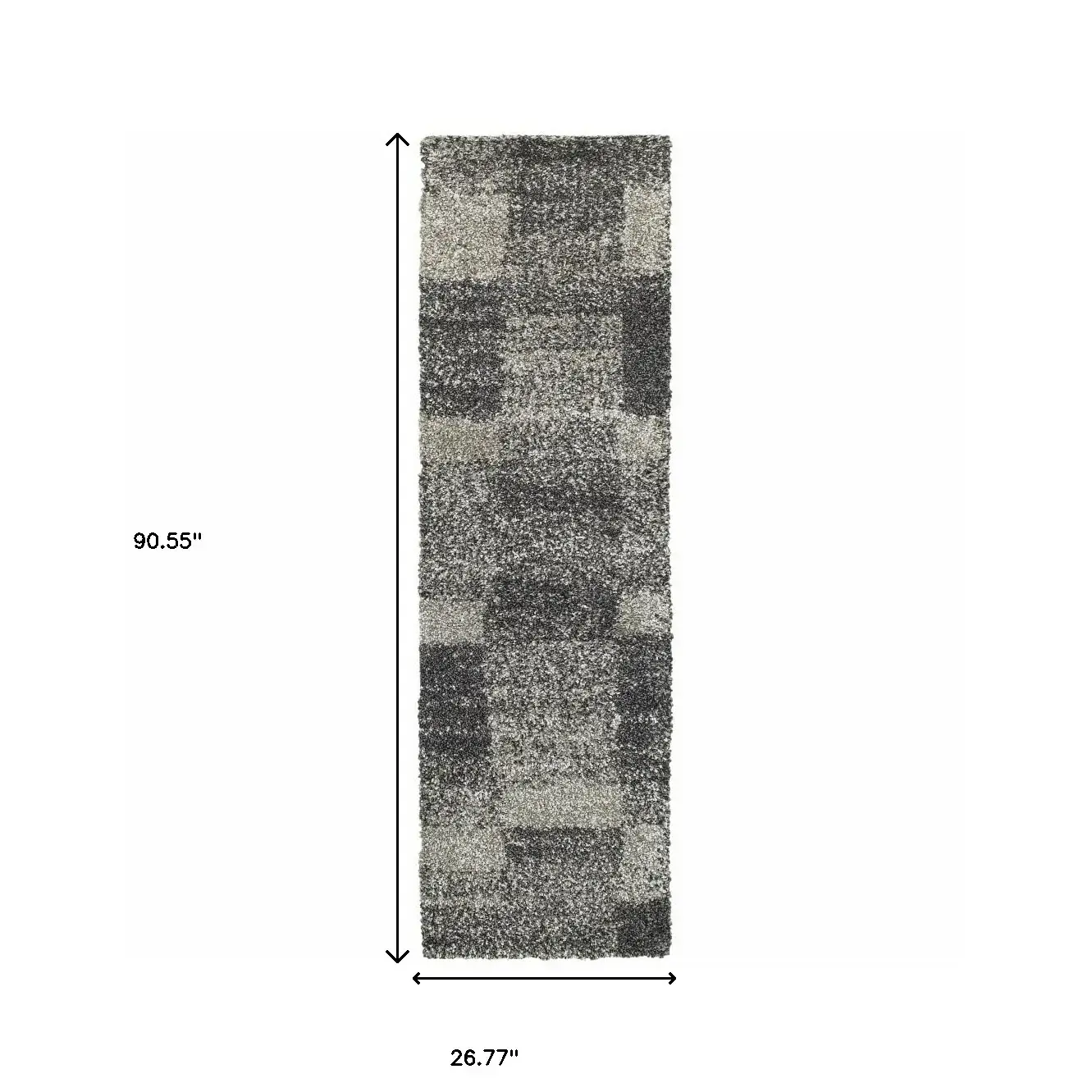 2' X 8' Charcoal Silver And Grey Geometric Shag Power Loom Stain Resistant Runner Rug - Image 3