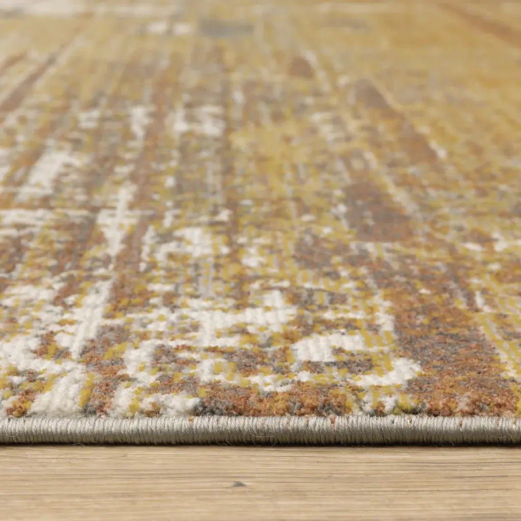 2' X 8' Gold Brown Rust Grey Blue And Beige Abstract Power Loom Stain Resistant Runner Rug - Image 4