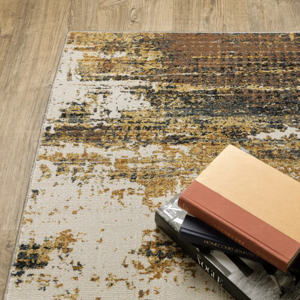 2' X 8' Gold Brown Rust Grey Blue And Beige Abstract Power Loom Stain Resistant Runner Rug - Image 5
