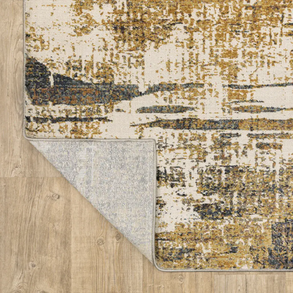 2' X 8' Gold Brown Rust Grey Blue And Beige Abstract Power Loom Stain Resistant Runner Rug - Image 6