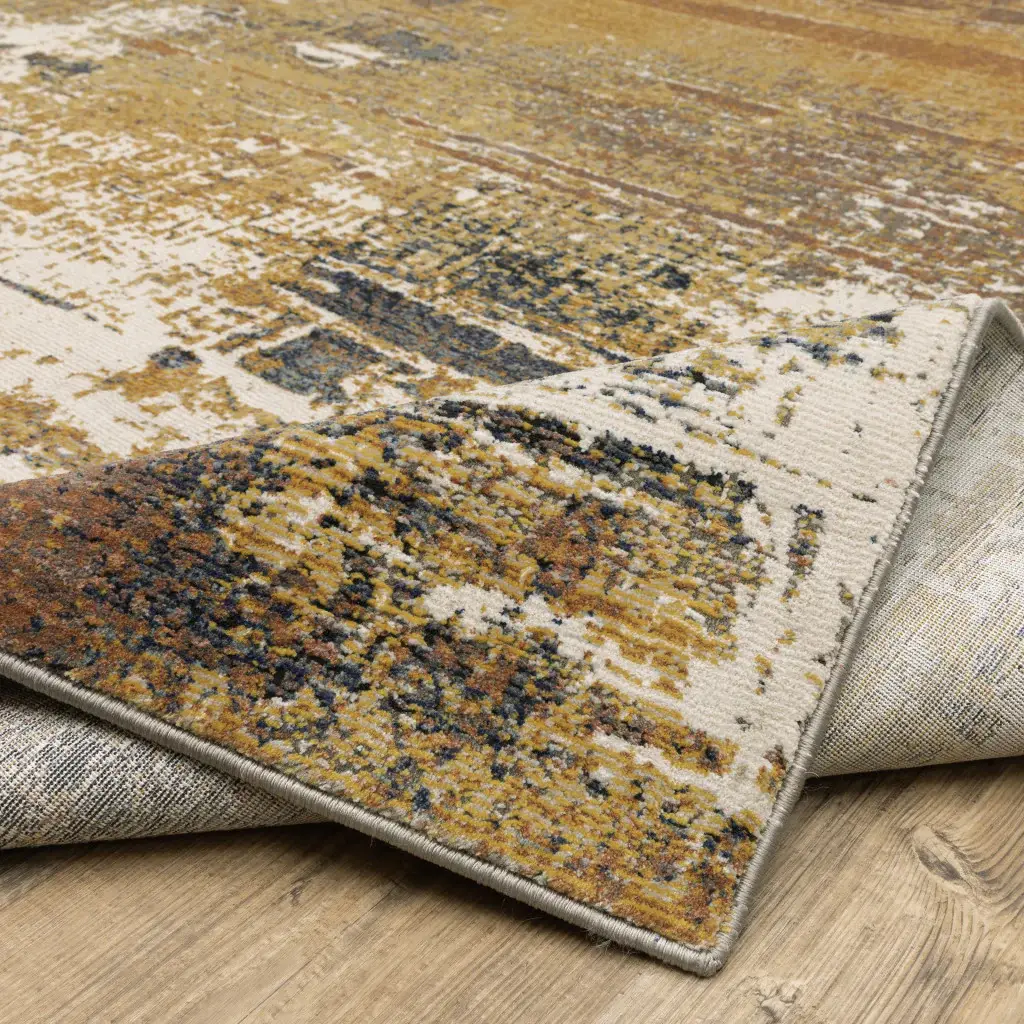 2' X 8' Gold Brown Rust Grey Blue And Beige Abstract Power Loom Stain Resistant Runner Rug - Image 8