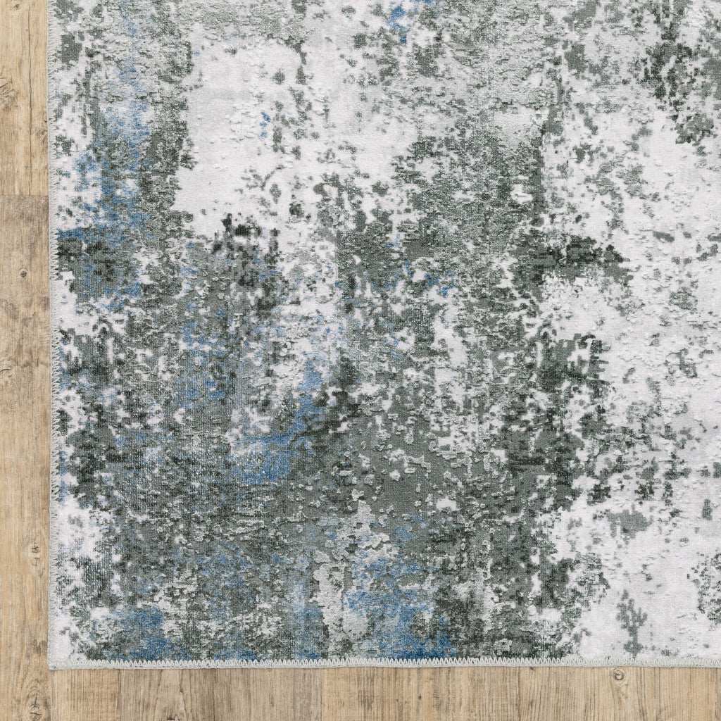 2' X 8' Gray And Ivory Abstract Printed Stain Resistant Non Skid Runner Rug - Image 2