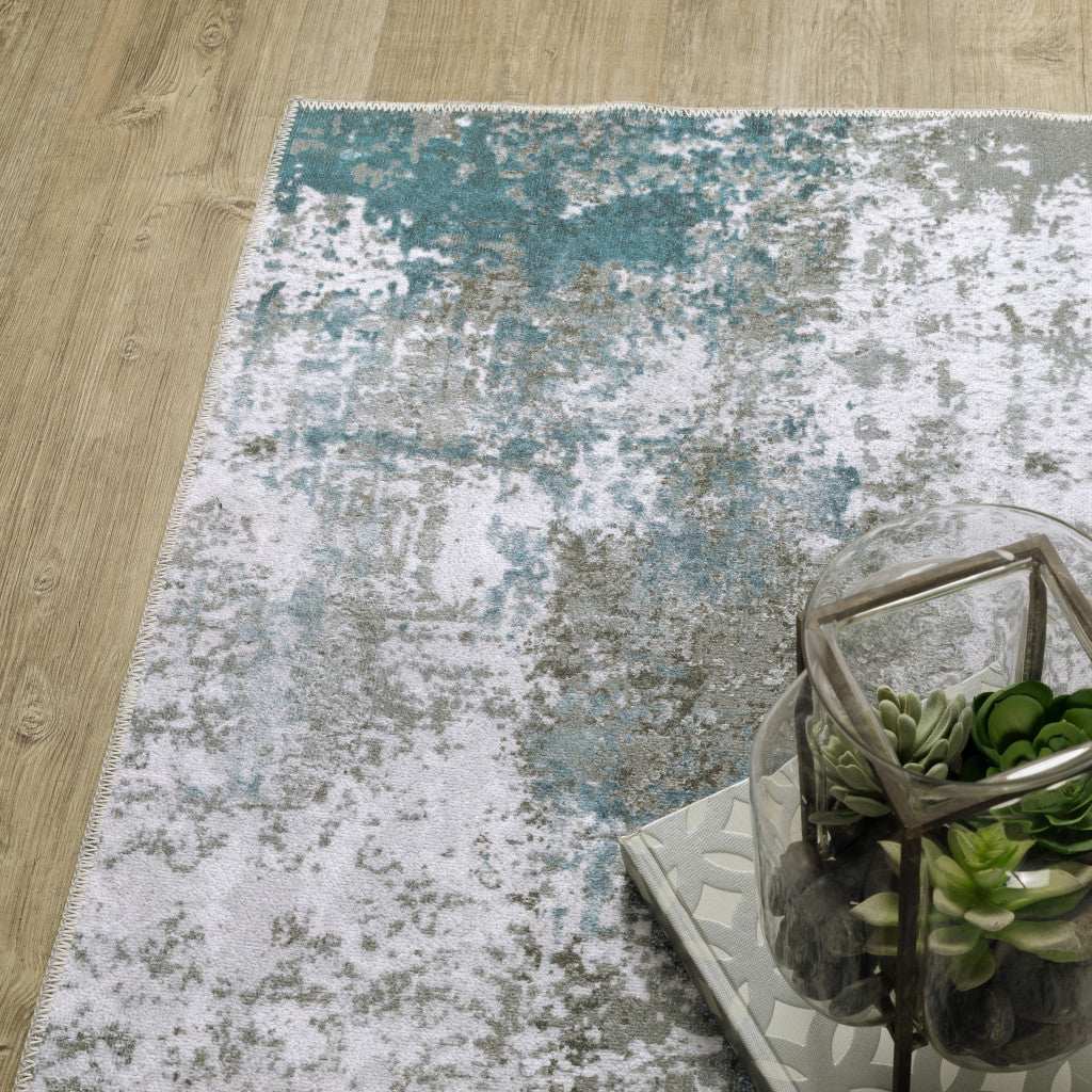2' X 8' Gray And Ivory Abstract Printed Stain Resistant Non Skid Runner Rug - Image 5