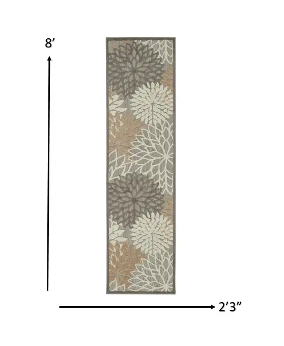 2' X 8' Gray And Ivory Floral Indoor Outdoor Area Rug - Image 2