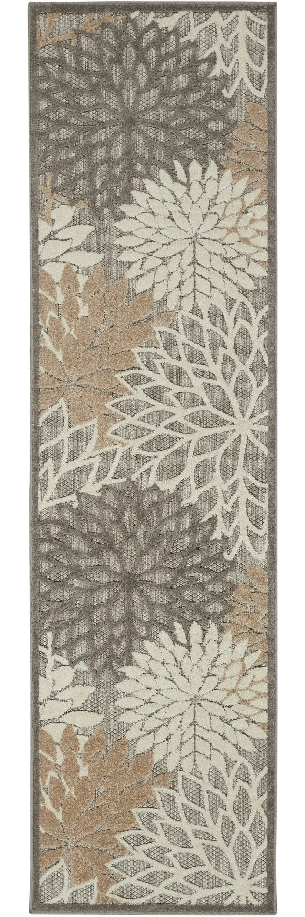 2' X 8' Gray And Ivory Floral Indoor Outdoor Area Rug - Image 9