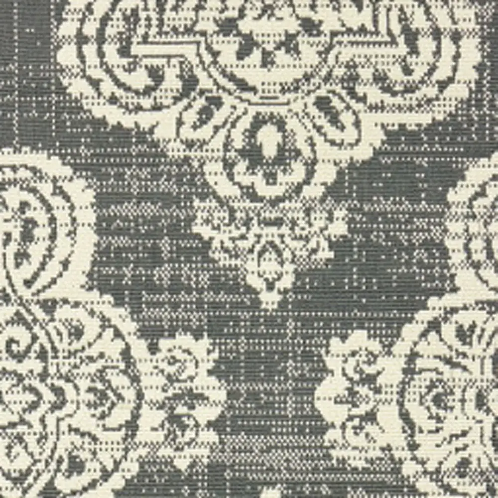 2' X 8' Gray and Ivory Oriental Stain Resistant Indoor Outdoor Area Rug - Image 3