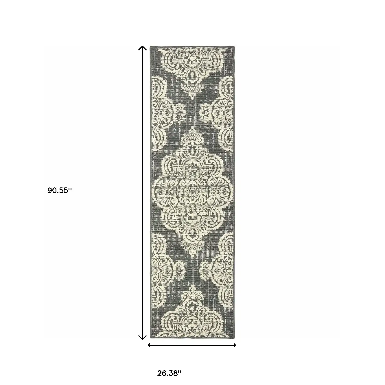 2' X 8' Gray and Ivory Oriental Stain Resistant Indoor Outdoor Area Rug - Image 5