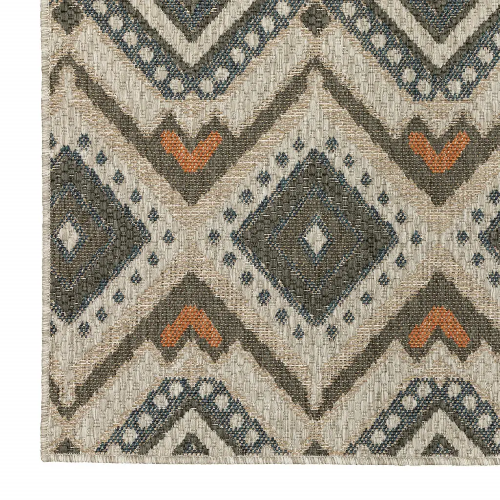 2' X 8' Gray Geometric Stain Resistant Indoor Outdoor Area Rug