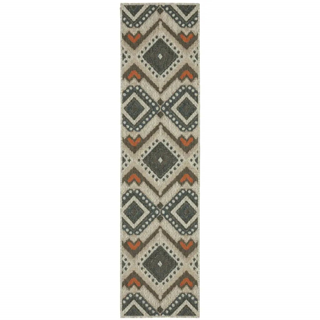 2' X 8' Gray Geometric Stain Resistant Indoor Outdoor Area Rug - Image 3