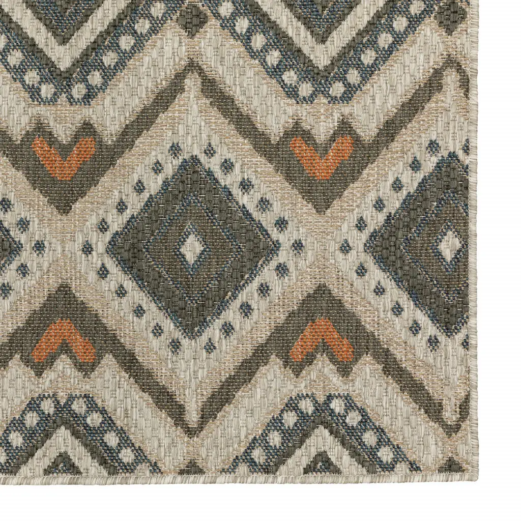 2' X 8' Gray Geometric Stain Resistant Indoor Outdoor Area Rug - Image 5