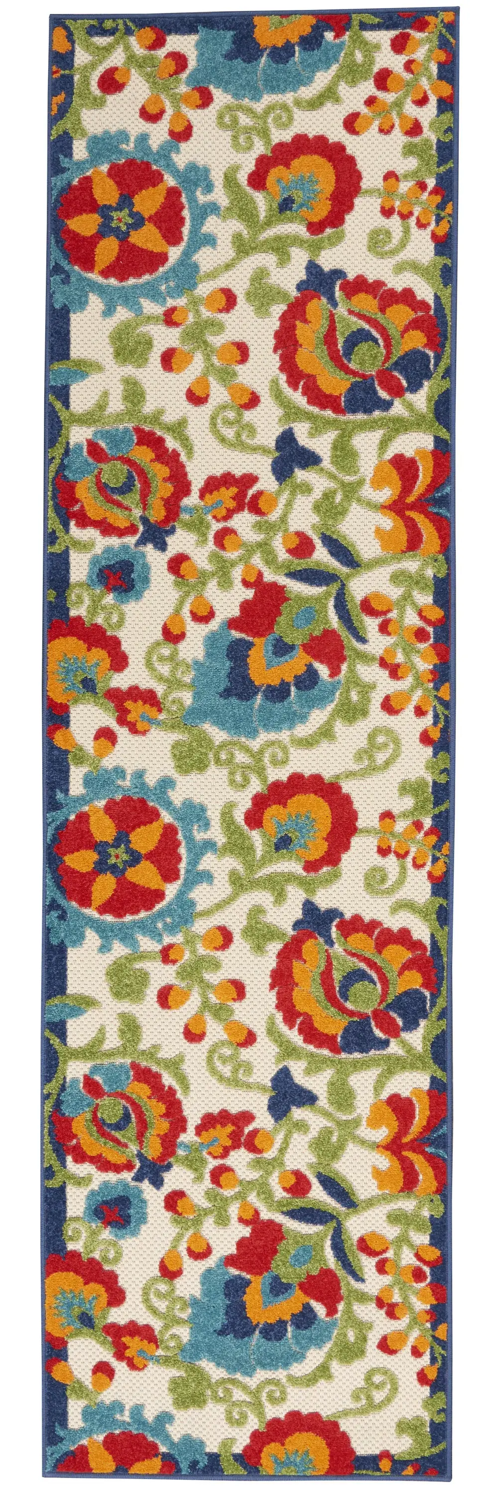 2' X 8' Green And Ivory Floral Indoor Outdoor Area Rug