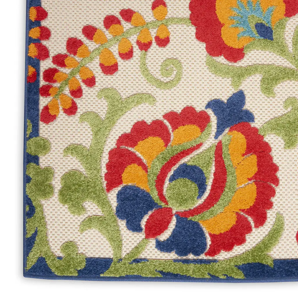 2' X 8' Green And Ivory Floral Indoor Outdoor Area Rug - Image 4