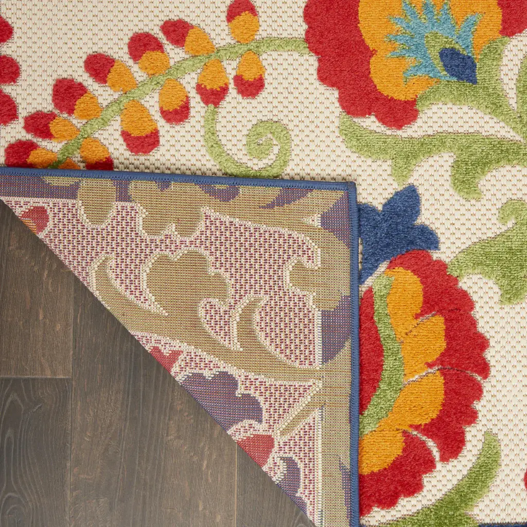 2' X 8' Green And Ivory Floral Indoor Outdoor Area Rug - Image 7