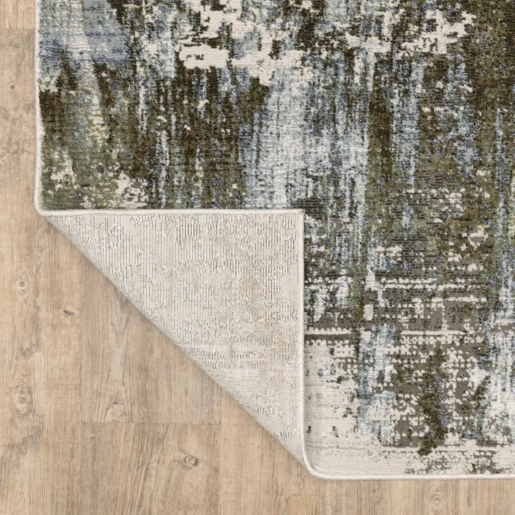 2' X 8' Green Blue Grey Ivory And Brown Abstract Power Loom Stain Resistant Runner Rug - Image 5