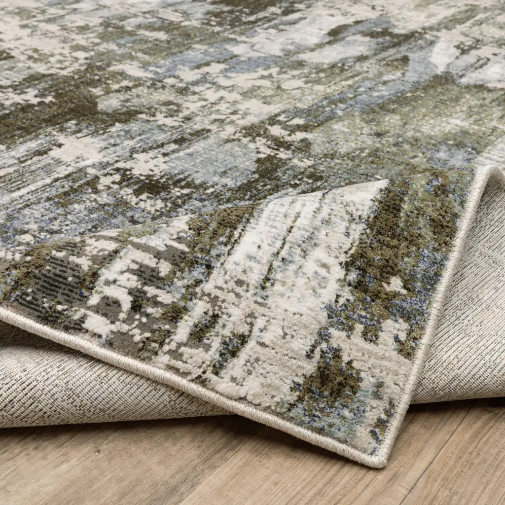 2' X 8' Green Blue Grey Ivory And Brown Abstract Power Loom Stain Resistant Runner Rug - Image 7