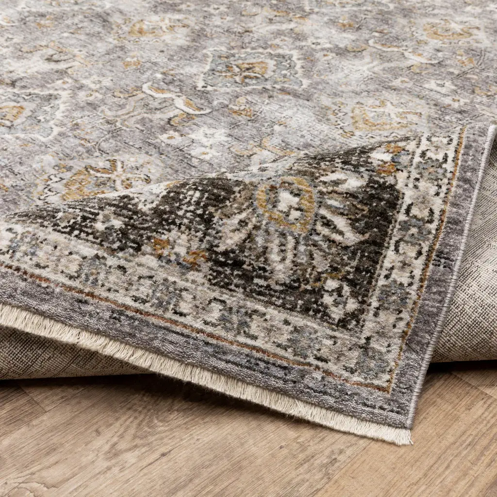 2' X 8' Grey And Blue Oriental Power Loom Stain Resistant Runner Rug With Fringe - Image 7